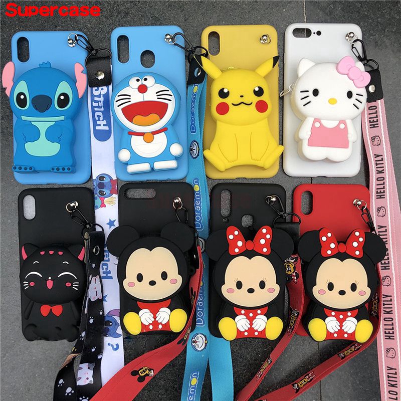 Ốp lưng dạng ví có ngăn kéo hình Doraemon Hello Kitty Mickey cho iPhone 6 6s Plus 5 5s SE