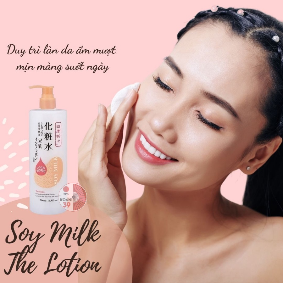 Nước hoa hồng đậu nành dưỡng ẩm giúp mờ thâm ngừa mụn Lotion Kumano Soy Milk Shikioriori Nhật Bản 500ml - Bahachiha