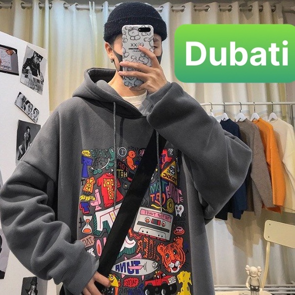 ÁO KHOÁC NỈ HOODIE NAM NỮ HARUKU HOẠT HÌNH VẢI NỈ DÀY TAY DÀI FROM PHOM RỘNG HÀN QUỐC- DUBATI FASHION