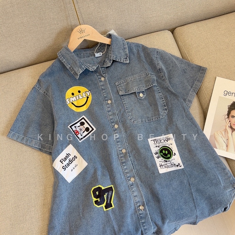 Áo Sơ Mi Jean Mặt Cười cộc Tay L1