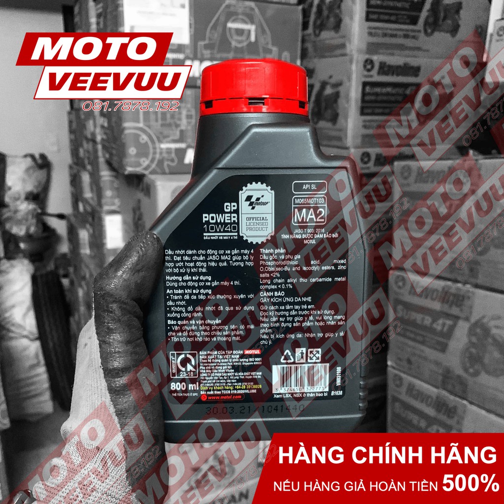 [Mẫu Mới] Dầu nhớt Motul GP Power 4T 10w40 MA2 chai 1L & 800ml