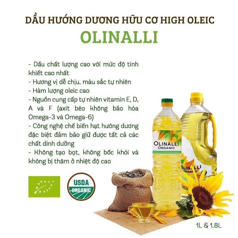 Dầu Hướng Dướng Hữu Cơ 1L Olinalli - Xanhsam Organic