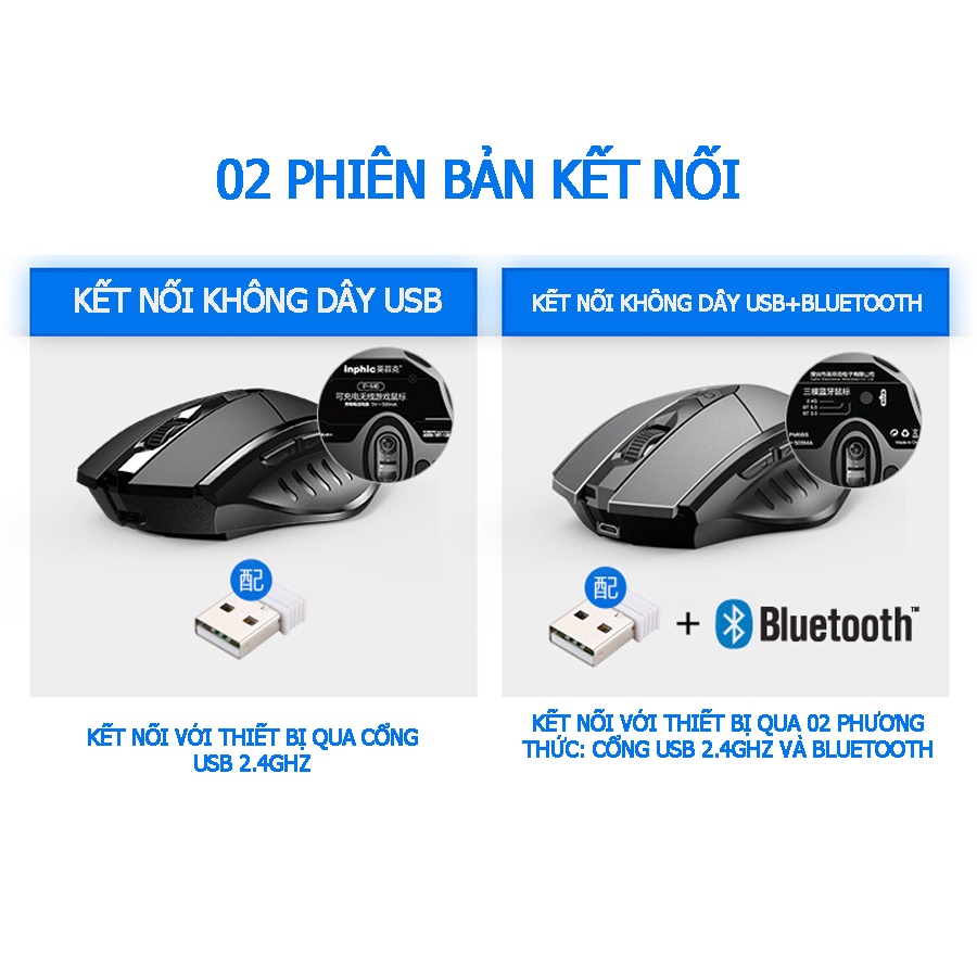 Chuột không dây bluetooth INPHIC PM6 chính hãng, tự sạc không dùng pin, điều chỉnh DPI