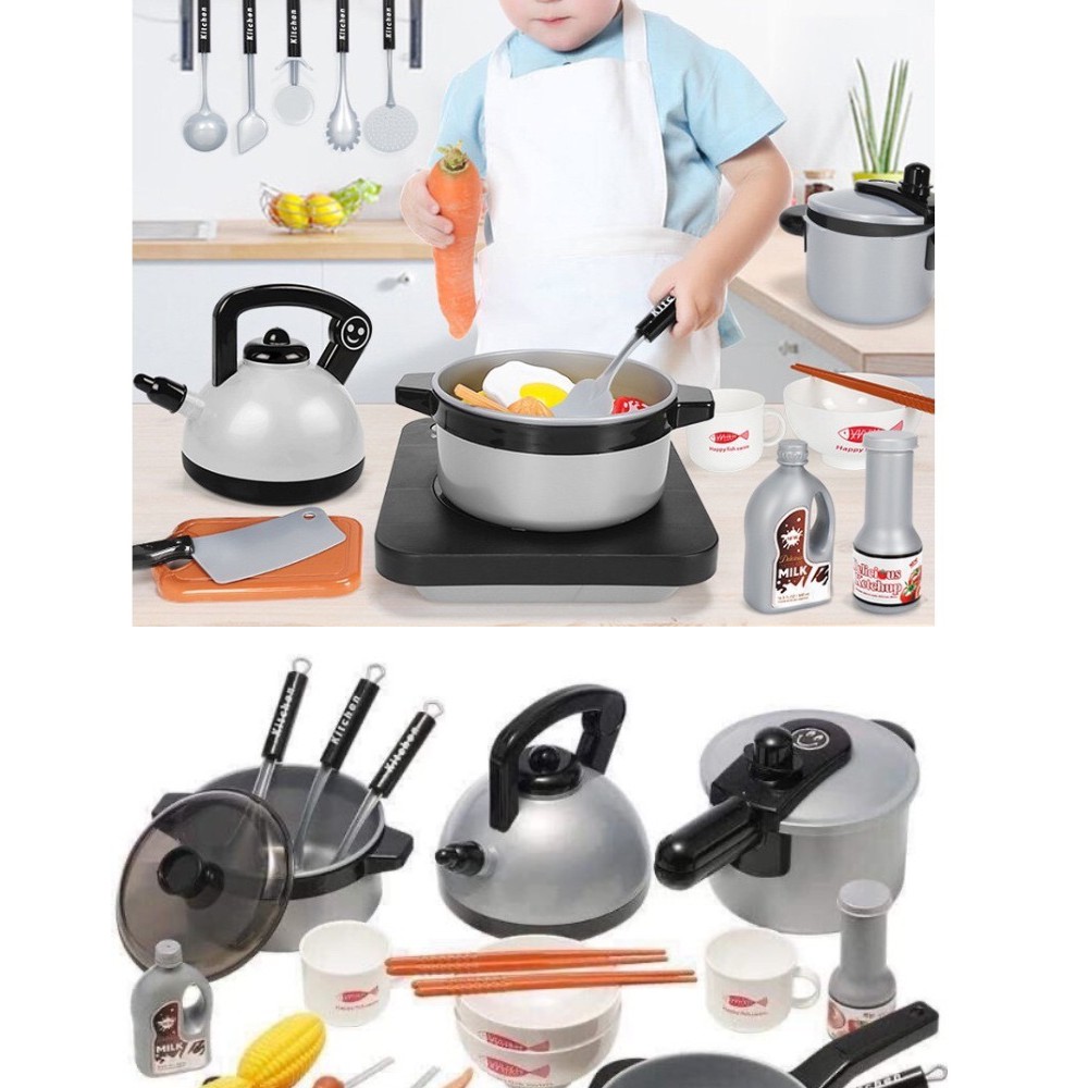 BỘ ĐỒ CHƠI NẤU ĂN 36 MÓN CAO CẤP KITCHEN HOME - Quà tặng 1/6 cho bé - shop BÉ MẦM 06 HCM