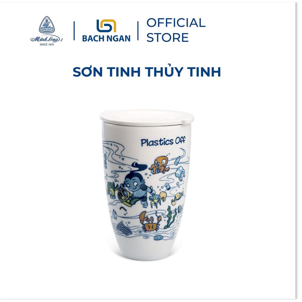 Ly sứ dưỡng sinh Minh Long - Sơn Tinh Thủy Tinh 0.48 L, cao có nắp đậy dùng để uống trà, cafe, kiểu dáng sang trọng