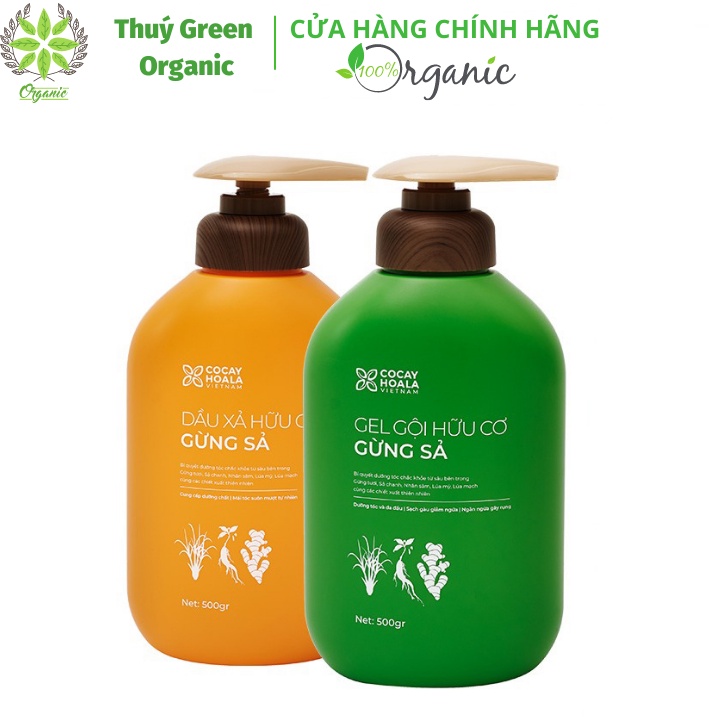 Combo Dầu Gội Xả Hữu Cơ Gừng Sả Cocayhoala - Làm sạch sâu da đầu, 7 ngày không bết giảm gãy rụng 1000g