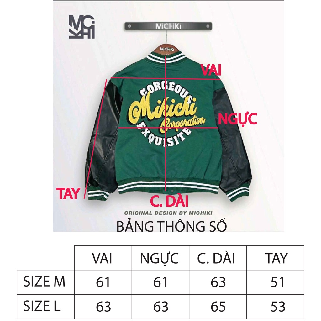 Áo khoác Varsity Michiki unisex tay da thêu xù - Hàng thiết kế độc quyền