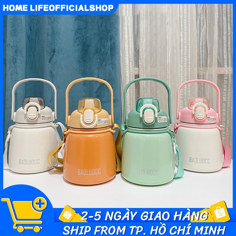 Bình giữ nhiệt inox hai lớp 650ML có ống hút hoa văn dễ thương thời trang thích hợp cho học sinh, sinh viên, nhân viên v