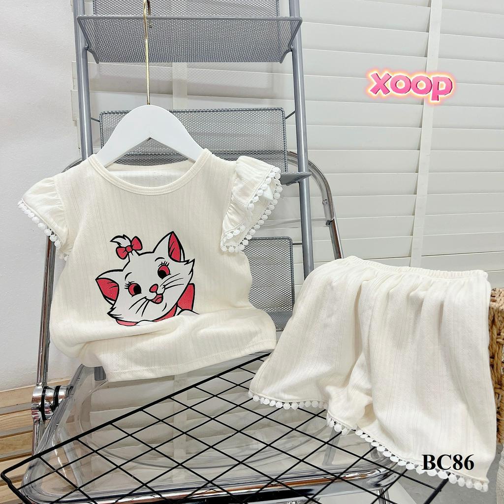 Đồ Bộ cộc tay XOOP cotton thông hơi xuất nhật ren in hình mèo cho bé gái (12-22kg) BC86 Shop Phúc Yến