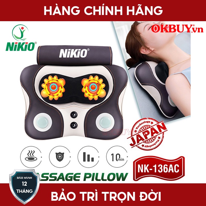 Máy (gối) đấm lưng massage xoa bóp lưng cổ vai gáy Nikio NK-136AC