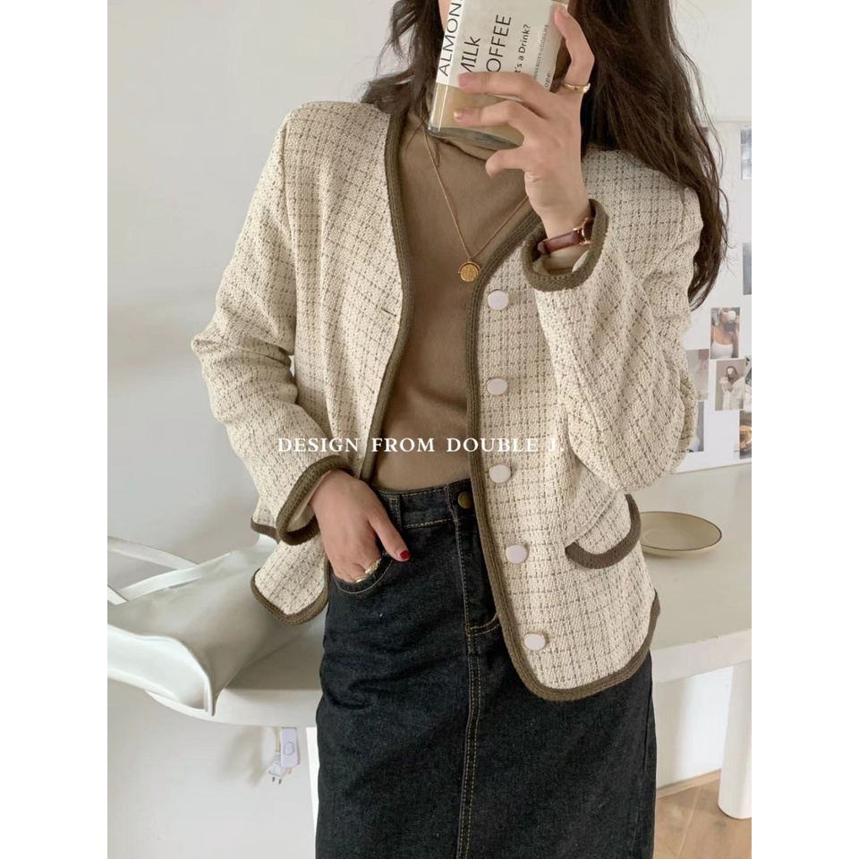 Áo khoác dạ Tweed 2 lớp Hàn Quốc