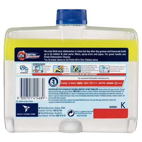 Nước vệ sinh máy Finish 250ml hương Chanh thơm ngát - dung dịch khử mùi hiệu quả