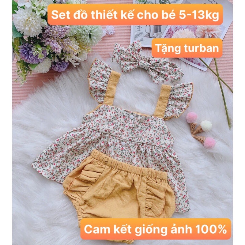 bộ sơ sinh bé gái, [TẶNG TURBAN] Set váy đầm thiết kế cao cấp cho bé từ 0 -3 tuổi (v9)