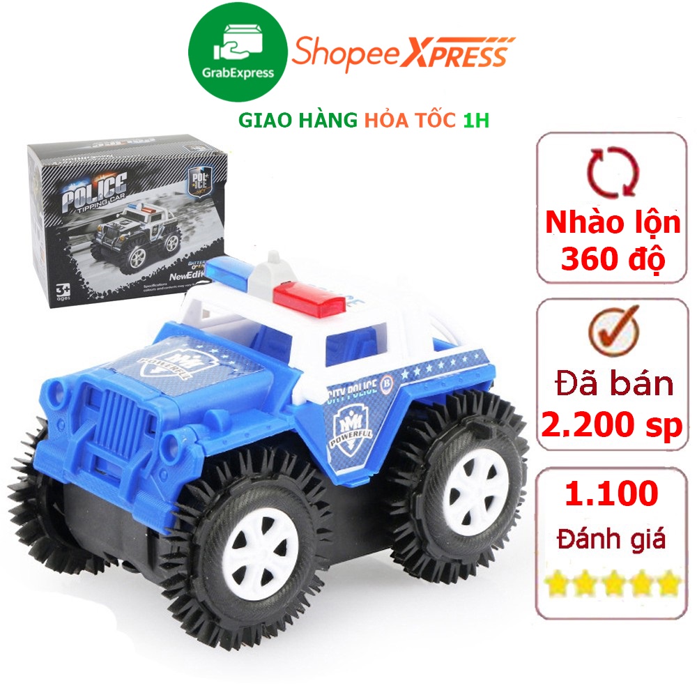 Xe ô tô đồ chơi chạy pin xe cảnh sát cho bé trai hoặc gái chạy bằng pin tiểu (màu xanh trắng) nhựa nguyên sinh