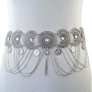 Vintage Turkish Hollow out Carving Crystal Alloy Tassel Waist Body Chain 6340