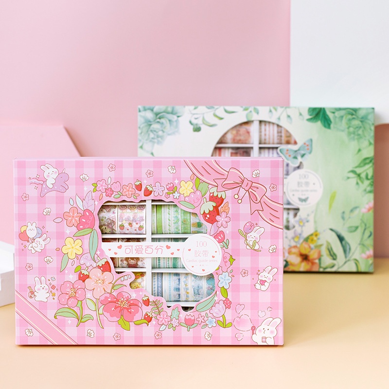 Set 120 Cuộn Băng Keo Giấy Washi Họa Tiết Hoa / Mặt Trăng / Ngôi Sao Dễ Thương