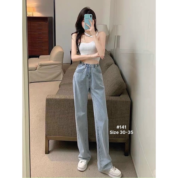 Quần Baggy Jean Nữ Bigsize Lưng Cao Kiểu 2 Nút Ống Suông Chất Dày Dặn Đứng Form Ms141