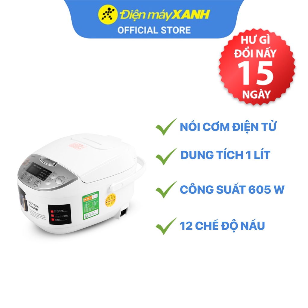 Nồi cơm điện tử Toshiba RC-10DH2PV(W) 1 lít 605W lòng nồi chống dính - Chính hãng BH 12 tháng