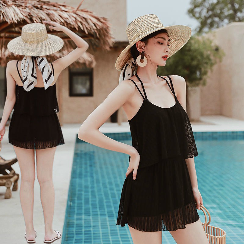 tu dungÁo tắm một mảnh nước nóng màu đỏ xẻ tà kiểu mới suối 2021 new sexy slim-up ren trong phong cách bảo thủ