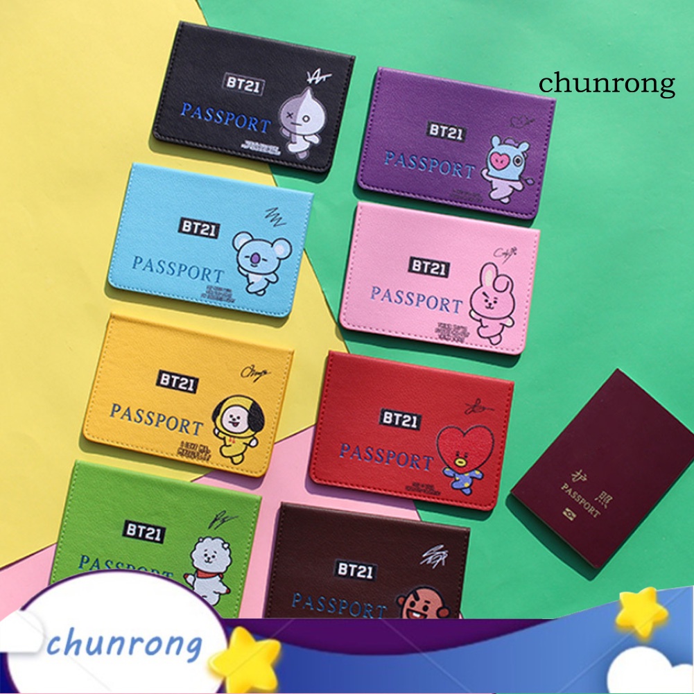 Bìa hộ chiếu chất liệu giả da in họa tiết hoạt hình BTS thời trang