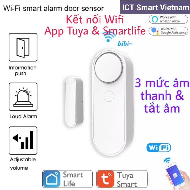 Cảm biến cửa Wifi Tuya Smart. Hoạt động với google Home và Amazon Alexa