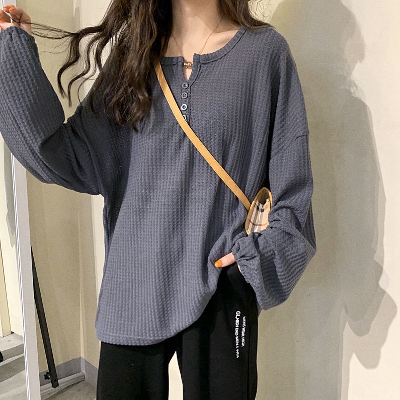 Áo Len Sweater Cổ tròn đính cúc dệt kim kẻ ô cực xinh