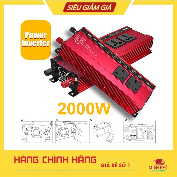 Bộ kích điện 12V sang 220V - 2000W chính hãng