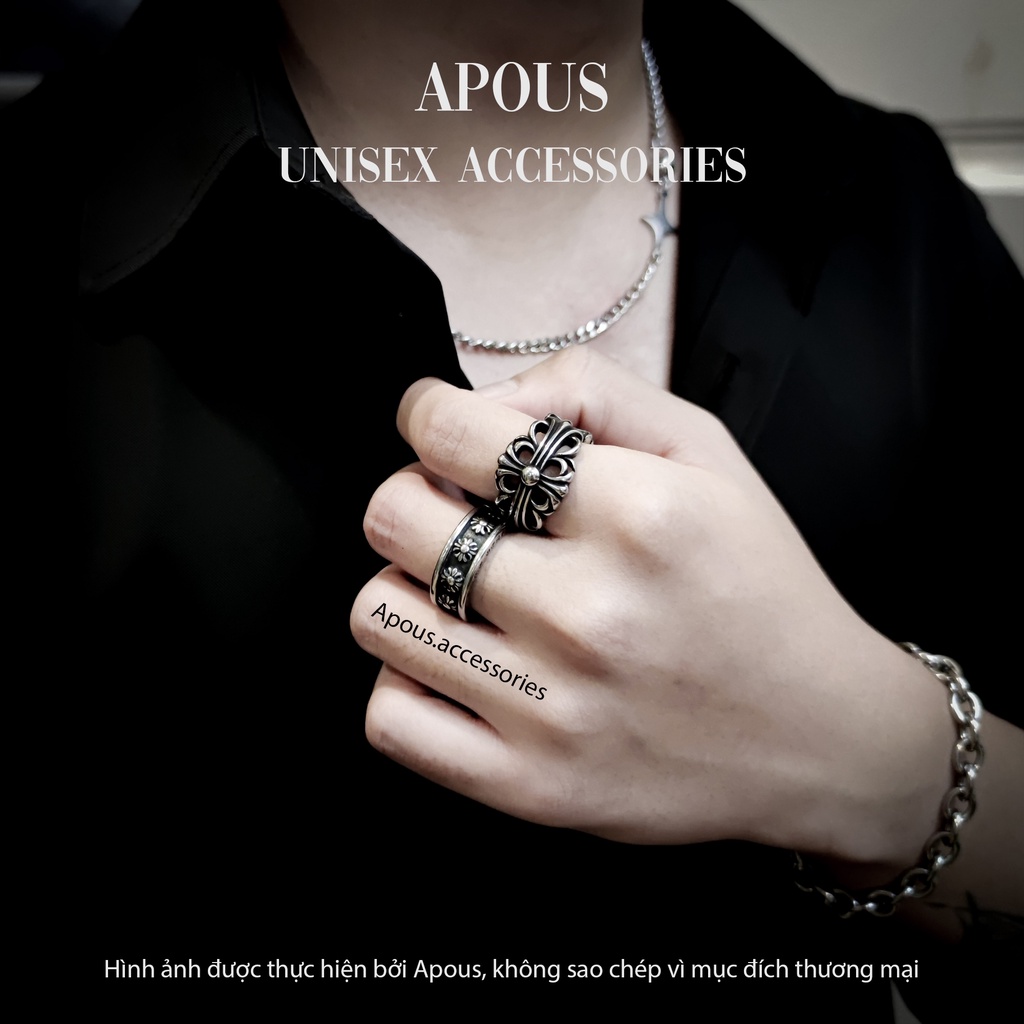 Nhẫn nam nữ Chrome Heart Style N001 - Thép Titan - Phụ kiện trang sức Unisex Apous