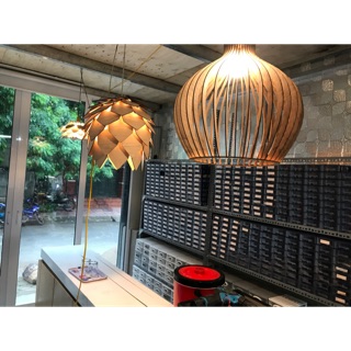 Đèn led gỗ thả Trần hình củ tỏi Size L