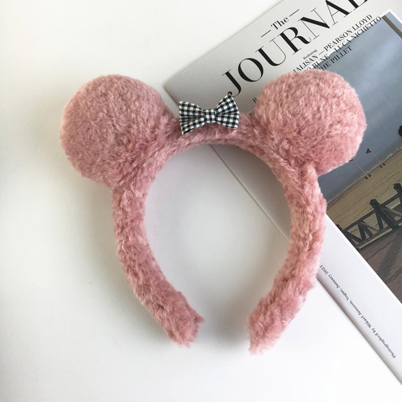 Băng Đô Cài Tóc Hình Tai Gấu Bông Họa Tiết Sọc Caro