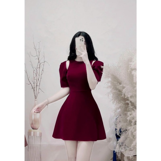 Đầm đỏ mặc Tết, đầm chất nhung tay bồng khoét vai 2 màu xinh xắn Danie Dress | BigBuy360 - bigbuy360.vn