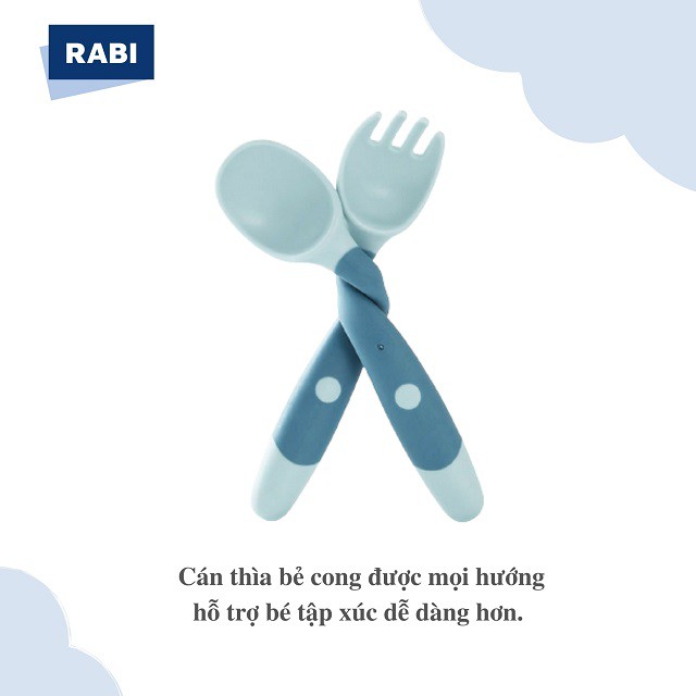 [RABI] Bộ Thìa Dĩa Ăn Dặm Cho Bé Uốn Dẻo 360 Độ, Thìa Uốn Cong Tập Xúc An Toàn Cho Bé.