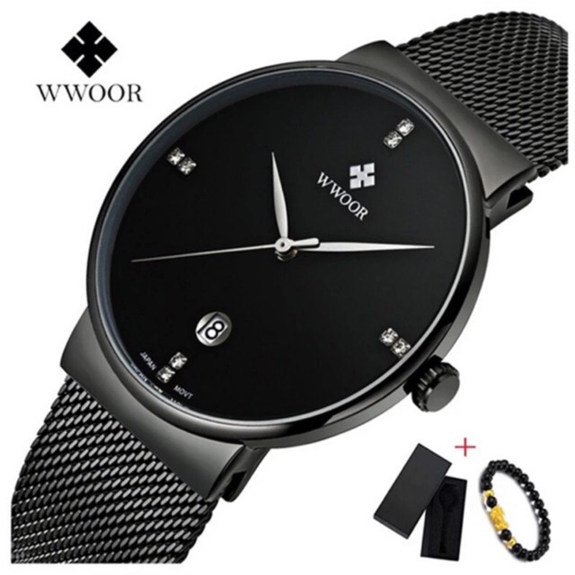 Đồng hồ nam Wwoor 8018 dây thép lụa thời trang có lịch chính hãng