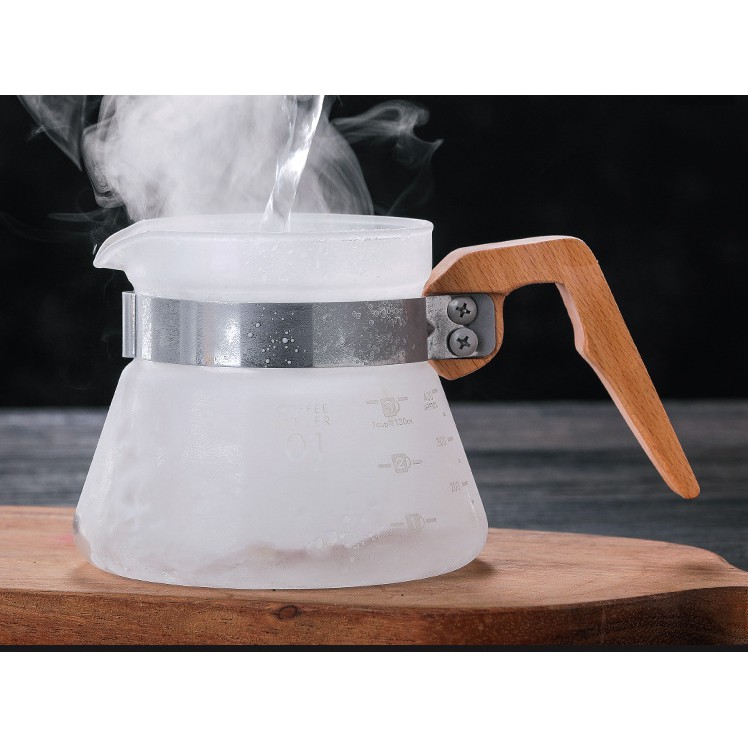 Bình đựng cà phê thủy tinh chịu nhiệt cán gỗ