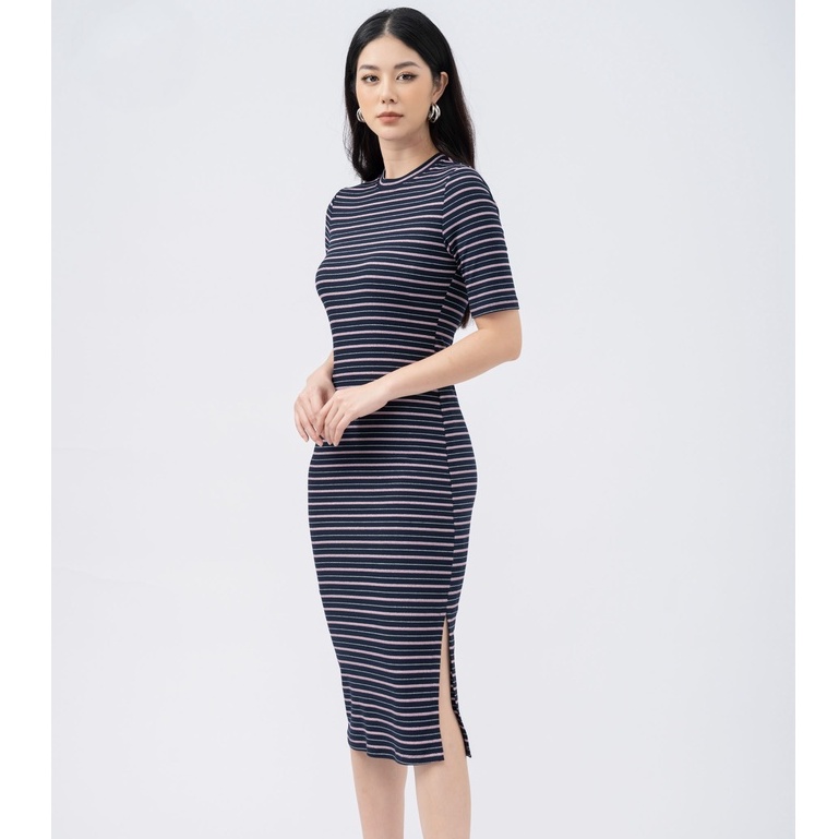 Đầm nữ cotton dáng ôm, dài qua gối cổ tròn, tay ngắn FIONA  F421233