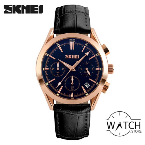﹍™㍿Đồng hồ nam dây da SKMEI 9127 chính hãng chạy 6 kim phong cách nhiều màu lựa chọn size 40mm