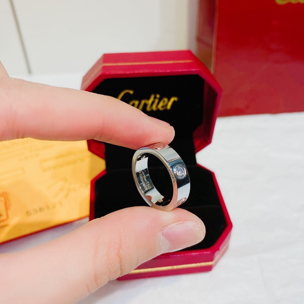 Nhẫn thép titan không gỉ catie cách hột mạ bạc , vàng