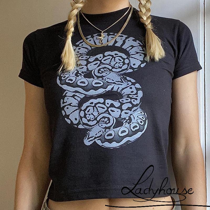 Áo Thun Crop Top Tay Ngắn Cổ Tròn In Họa Tiết Thời Trang Mùa Hè Dành Cho Nữ