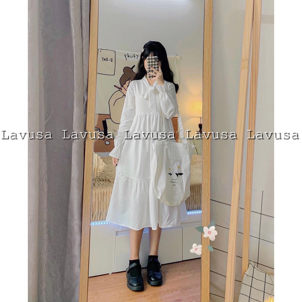 🌿 VÁY TRẮNG DÀI BÁNH BÈO BUỘC NƠ 💚 ĐẦM BABYDOLL LAVUSA MẶC KỶ YẾU, DÀ LẠT SIÊU ĐẸP