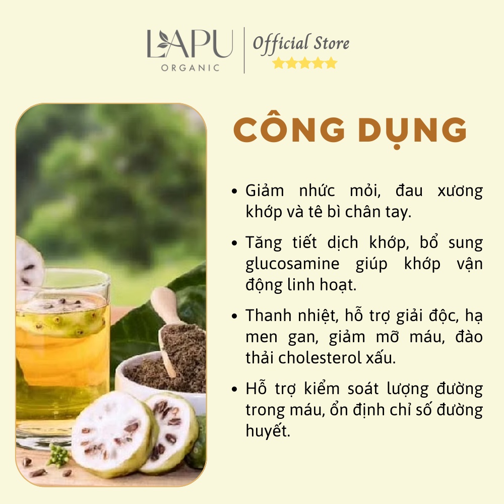 Trà trái nhàu Noni tăng khí lực, khỏe gân cốt  - Trà hỗ trợ xương khớp, giảm mỡ máu, giảm đau -100% thiên nhiên