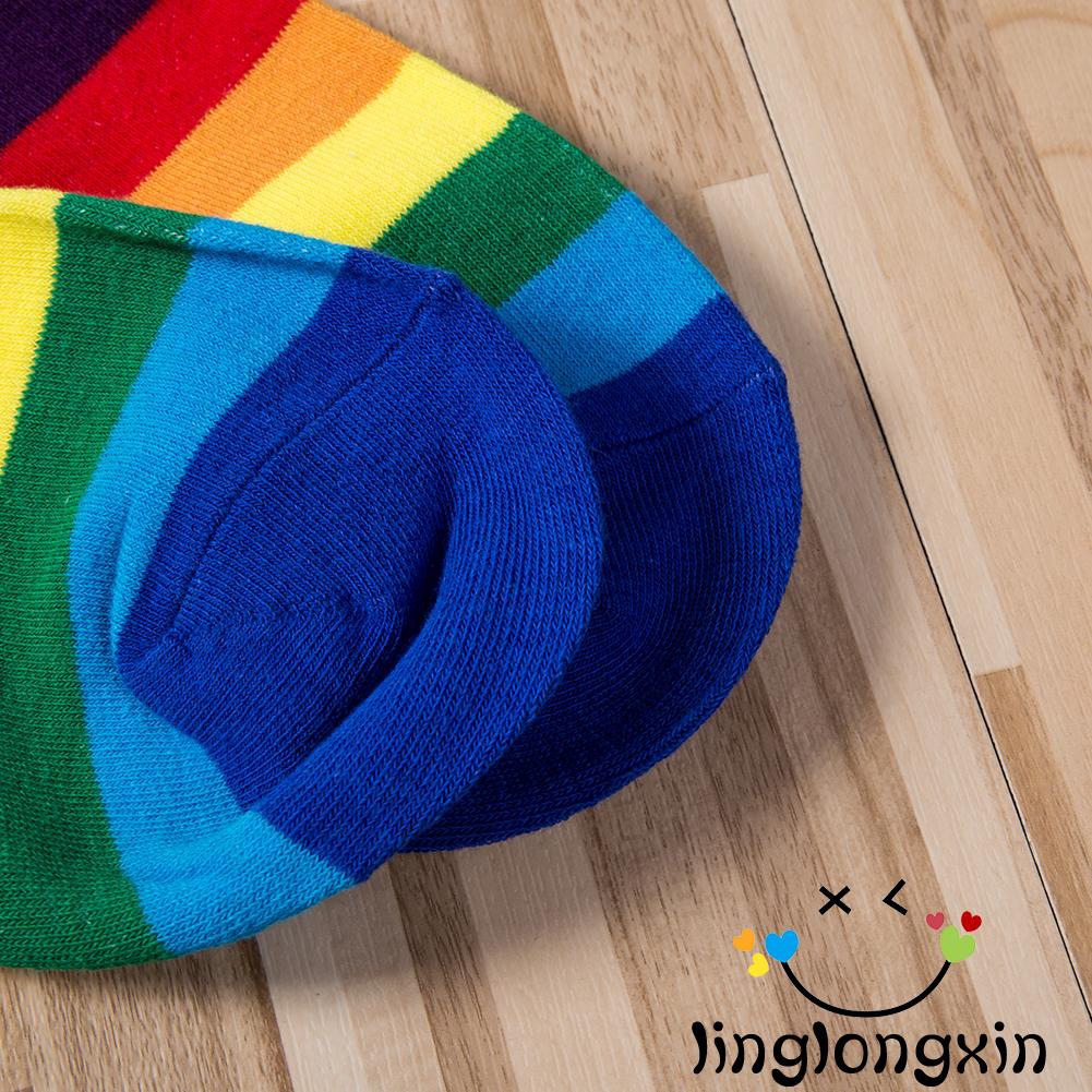 Vớ cotton cao cổ họa tiết sọc ngang nhiều màu sắc thời trang dành cho nữ