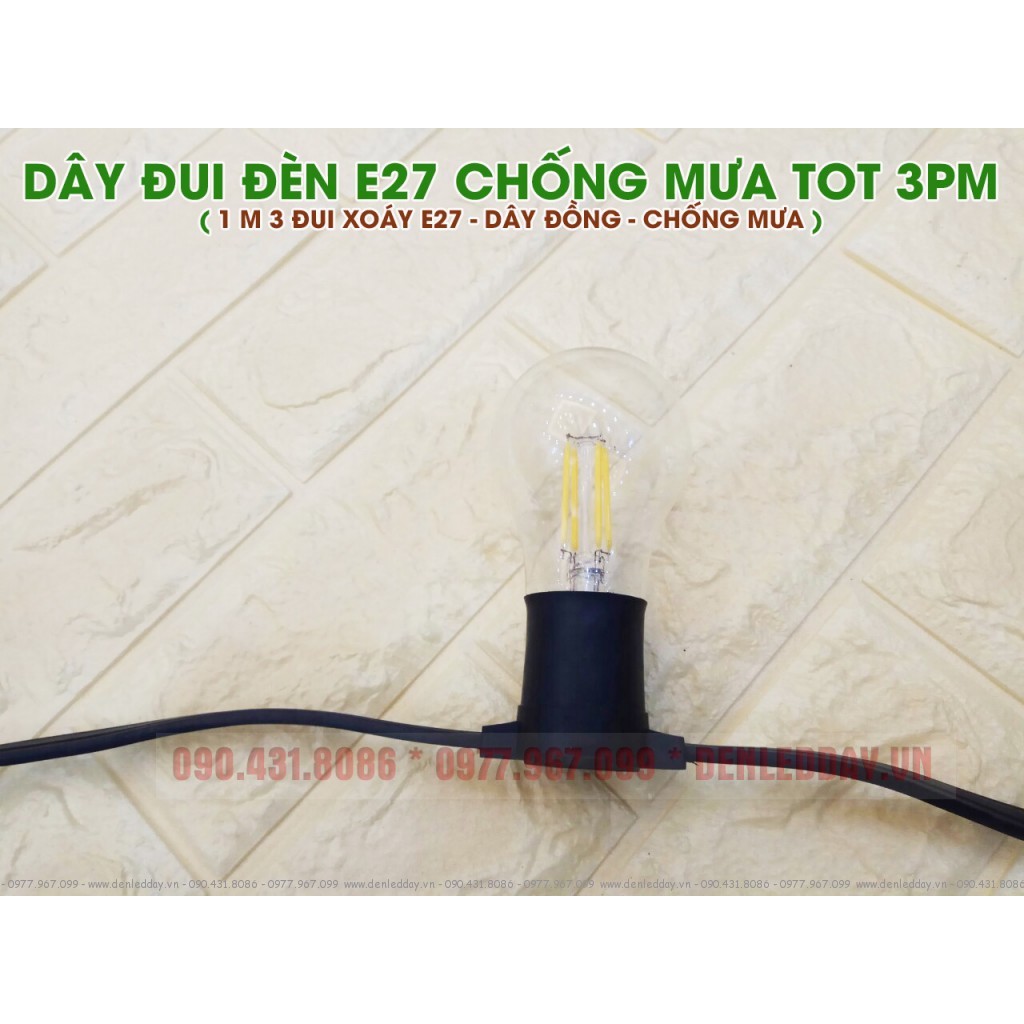 Dây đui đèn ngoài trời E27 TOT 3PM 1 mét 3 đui chống nước giá theo mét chưa bóng