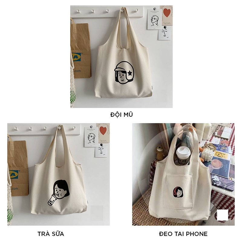 Túi tote canvas đeo chéo giá rẻ trơn vải mềm đi học LUVADO TX788