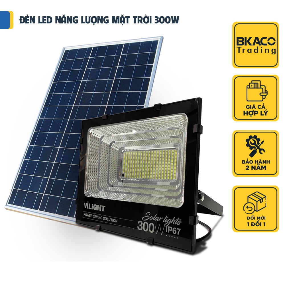 Đèn pha năng lượng mặt trời 300W Vi-Light VLFL300MT1, Chip Led Bridgelux Top USA, Pin Mono hiệu suất cao