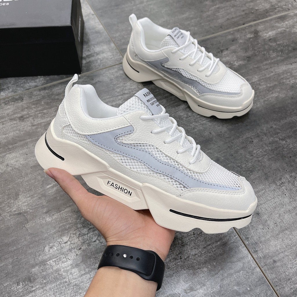 [Ảnh thật - Hàng loại 1] Giày thể thao nam, giày sneaker nam kem viền phản quang G2819