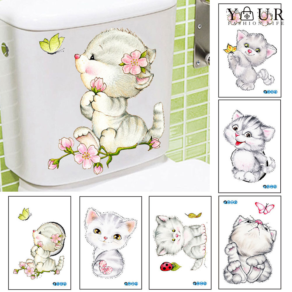 Đề Can Dán Nắp Bồn Cầu Hình Mèo Dễ Thương