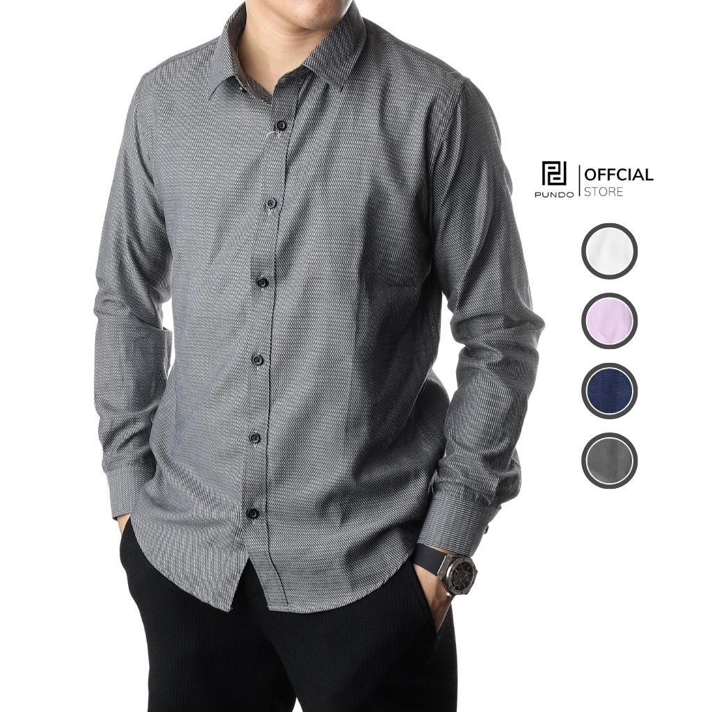 Áo sơ mi nam dài tay PUNDO cổ bẻ 4 màu basic chất cotton đũi cao cấp ASMPD50