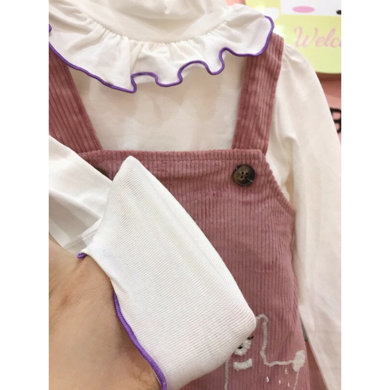 Áo cotton cổ 3 phân bèo cho bé gái (2 màu)