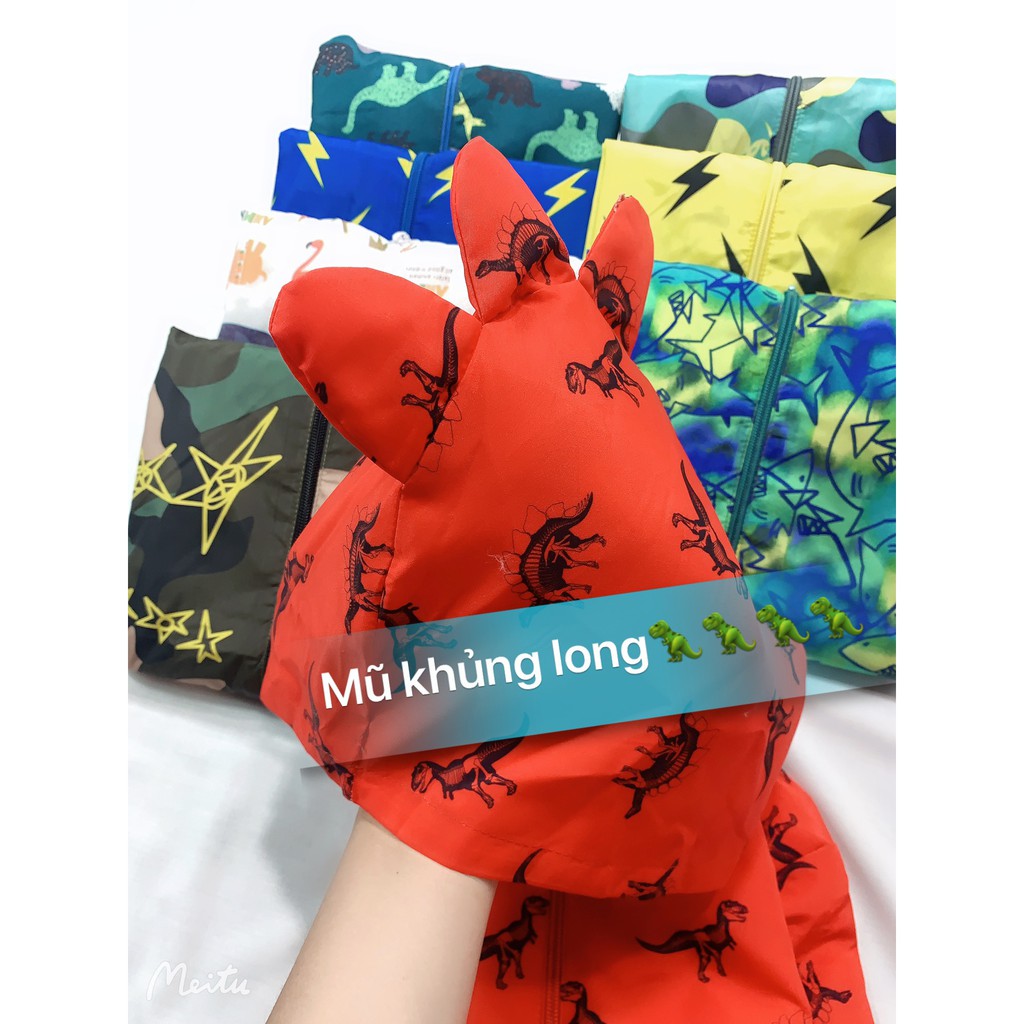 Áo khoác gió bé trai 2 lớp mũ khủng long sz 2~7y