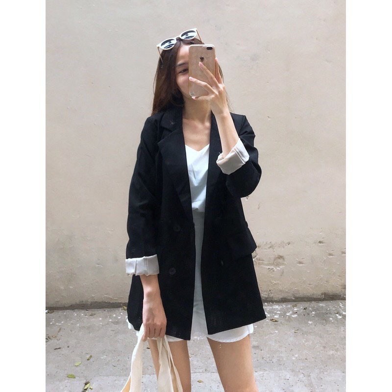 ÁO KHOÁC BLAZER 2 LỚP QUẢNG CHÂU MÀU ĐEN KIỂU DÁNG ULZZANG HÀN QUỐC (Ảnh thật/ video) | BigBuy360 - bigbuy360.vn